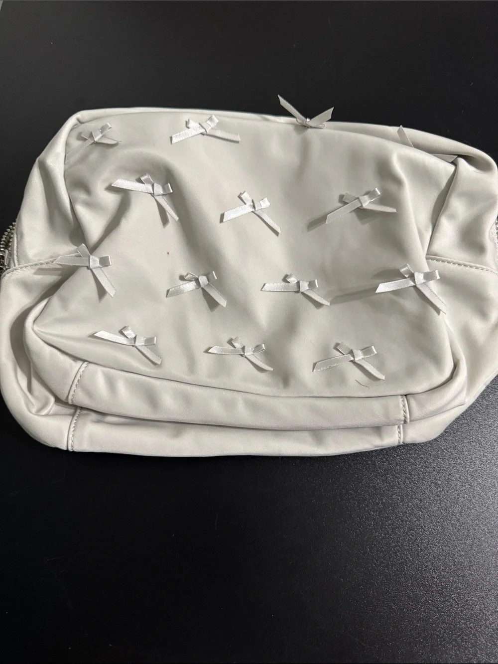 Stoney Clover Lane Ivory Bow Appliqué Cosmetic Pouch